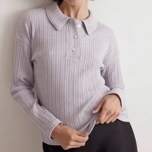 Madewell Variegated Rib Boxy Polo Shirt in Dusty Lavender